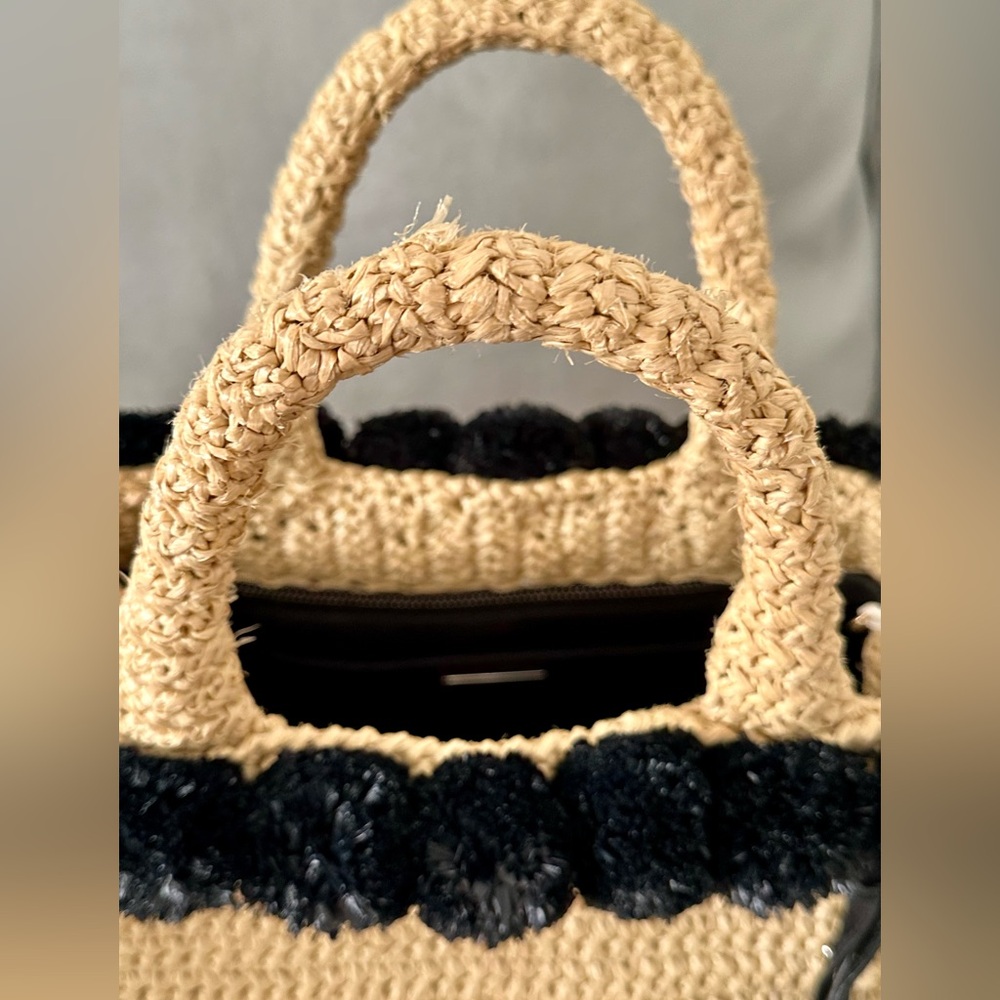 Prada raffia Pom Pom limited edition tote with unbranded canvas strap - Picture 12 of 16